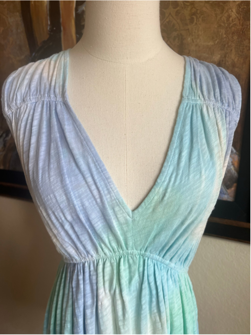 ATM Mini Dress Size L Blue Green Tie Dye Sleeveless New Boho Chic - Picture 4 of 9